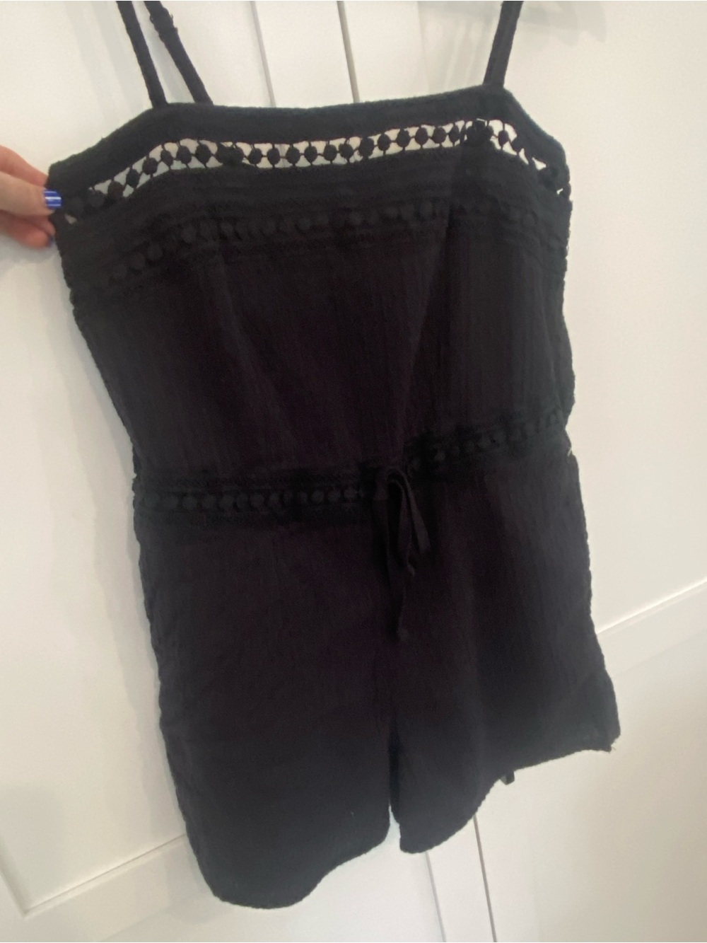 Roxy Black Crochet-Trim Spaghetti Strap Romper Cute Summer Comfy Size Small
